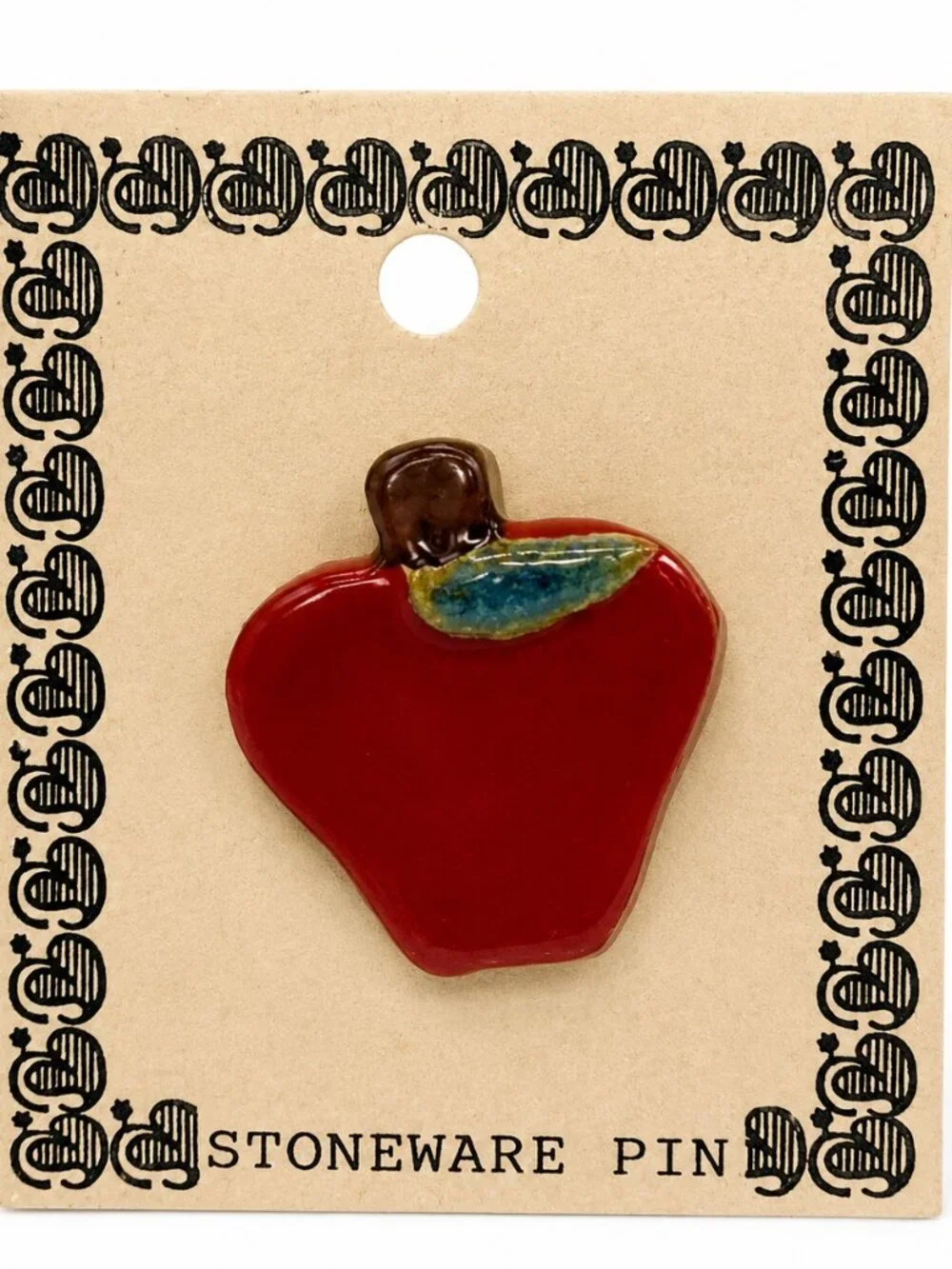 Elkhorn Valley Pottery Stoneware Apple Pin Brooch NWT